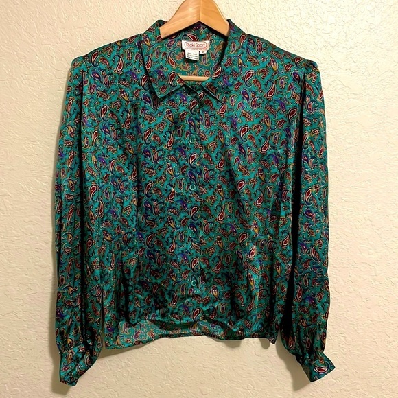 Vintage Ricki Sport By Miss Erika Paisley Silk Long Sleeve Button Front Size 6 - Picture 1 of 4